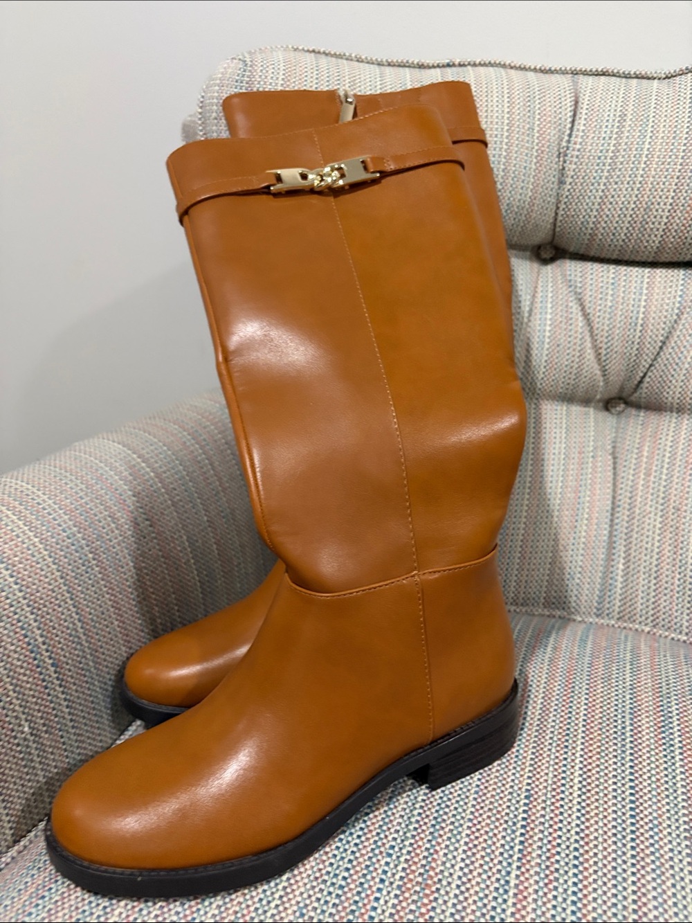 Bandolino Cognac Tan Over-the-Knee Boots with Gold Buckle